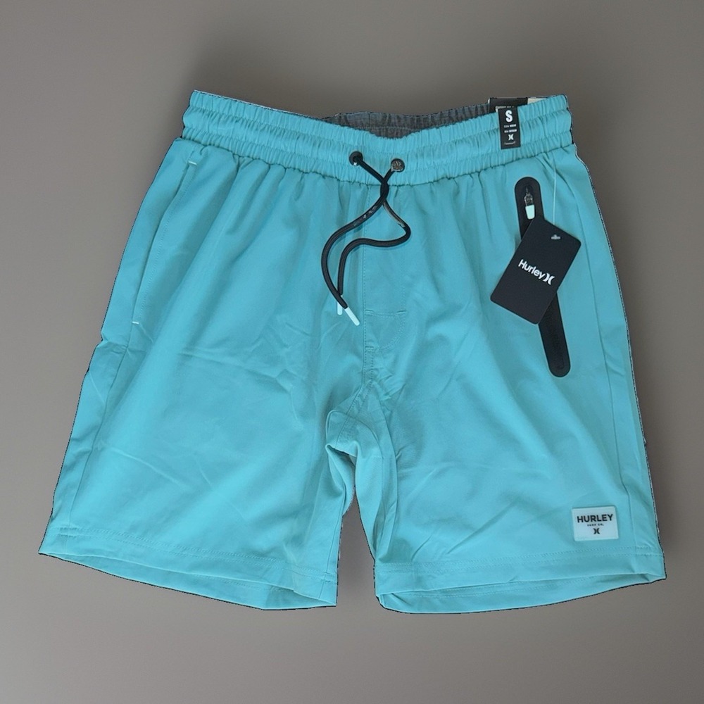 NWT Hurley Passenger Volley Swim Shorts Men's S Broken Jade Aqua Blue 7.5"